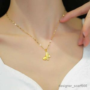 Hanger kettingen gele CZ Crystal Butterfly Choker Zirkonia roestvrijstalen sieraden vrouw ketting bruiloft geschenken voor vrouwen mode sieraden