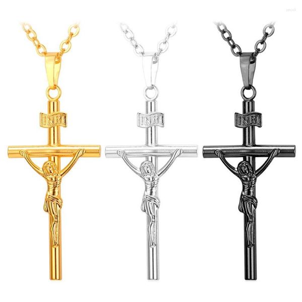 Pendentif Colliers Or Jaune/Noir Gun Couleur INRI Jésus Religieux Chrétien Bijoux Hommes/Femmes Croix P208