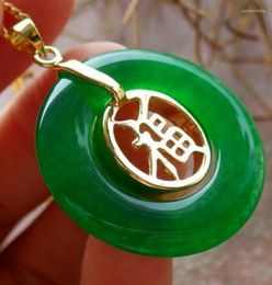 Pendentif Colliers Or Jaune Plaque Icy Green JADE FU Word Circle Donut Necklace