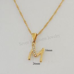 COLLIER PLAQUÉ OR JAUNE 18" LETTRE M PETITES INITIALES AVEC PENDENTIF PIERRES CZ/