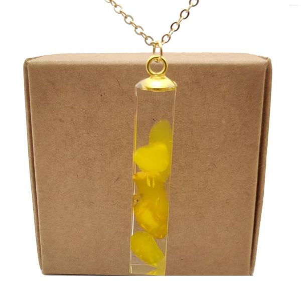 Pendentif Colliers Jaune Pierre Naturelle Transparent Cube Résine Or Couleur Chaîne Long Collier Femmes Boho Mode Bijoux Bohème Vintage