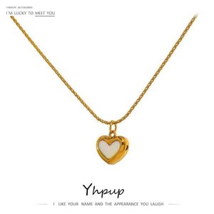 Colliers de pendentif yhpup mignon en forme de coeur en forme de coeur Naturel Collier pendentif 18K Collier en acier inoxydable galvanisé bijoux J240516