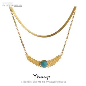 Anhänger Halsketten Yhpup Mondblätter Pflanze Neckalce Edelstahl Layered Schmuck Mode 18 K Metall Gold Kragen Für Frauen Gala Geschenk