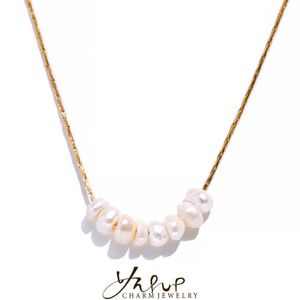 Colliers pendants yhpup Tar Free Natural Pearl Perles Fashion Collier exquis Chaîne mince en acier inoxydable Collier de charme minimaliste Bijoux Womens J240513