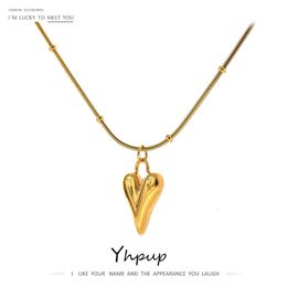 Collares pendientes Yhpup Temperamento Corazón Colgante Collar de cadena para mujer Acero inoxidable Gargantilla con estilo 18 K Joyería Regalo de fiesta impermeable 230621