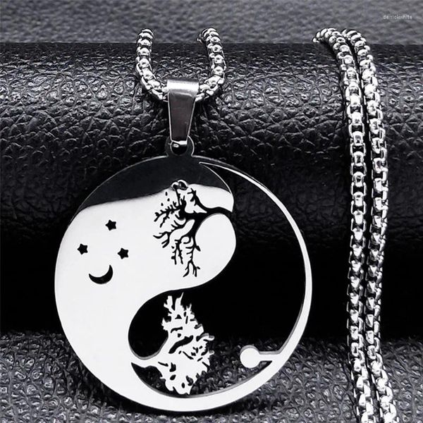 Collares colgantes Yin Yang Gossip Sun Moon Chain para mujeres / hombres Color plata Árbol de la vida Joyería Corrente Masculina N7074S01