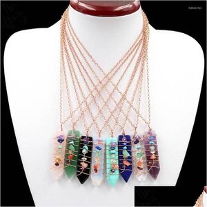 Yjxp 1 Pcs Classique En Forme D'épée Reiki 7 Chakra Collier En Or Rose Cristal Naturel Gravier Fil Enroulement Bijoux Drop Dhiah