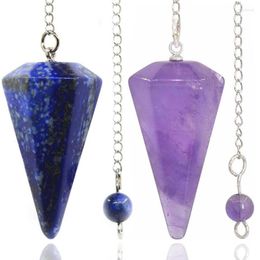 Pendentif Colliers YJXP Pendule en pierre naturelle pour les améthystes de radiesthésie Lapis Lazuli Opal Cristal Hexagonal Cône Guérison Pendentifs Bijoux