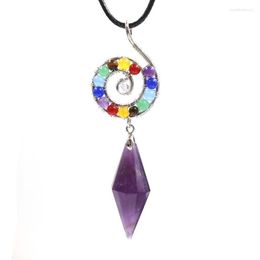 Pendentif Colliers YJXP Personnalisé Pierre Naturelle Cristal Double Pointu Pendule 7 Chakra Spirale Forme Collier