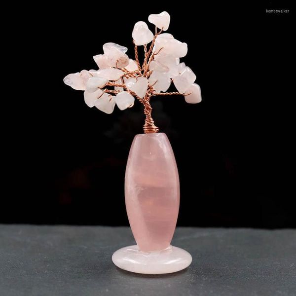 Collares colgantes YJXP Botella de agua de cuarzo rosa Árbol de la vida Cristal natural Bonsai Planta de la suerte Piedra preciosa Decoración para el hogar