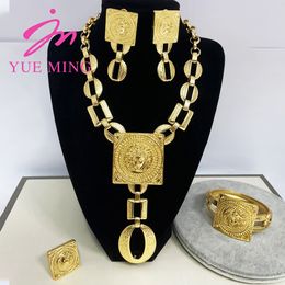 Hanger kettingen ym sieraden set voor vrouwen 18k gouden kleur Afrikaanse accessoires oorrang ketting armband ring vrouw bruiloften cadeau partij 230506
