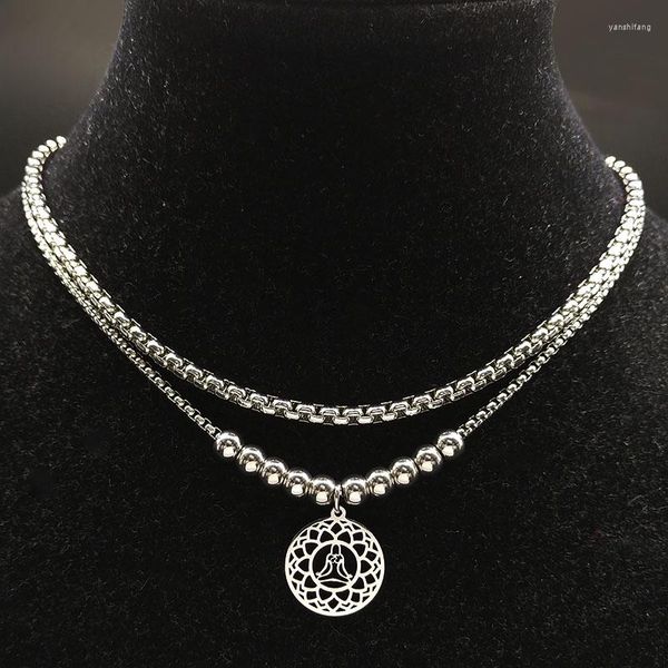 Colliers pendants Yoga Bouddha Namaste Symbole Collier en acier inoxydable Fleur de la couche de vie Bijoux Collino Prata