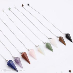 Hanger kettingen yoga zeshoekige hanger Quartz natuursteen kronkelende pendum kettingen reiki kralen voor sieraden maken vrouwen 18x36mm d dhqau