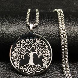 Colliers pendants yoga acier inoxydable pour hommes Black Tree of Life Choker Collier Amulet Bijoux Gift Arbre de Vie N724S06