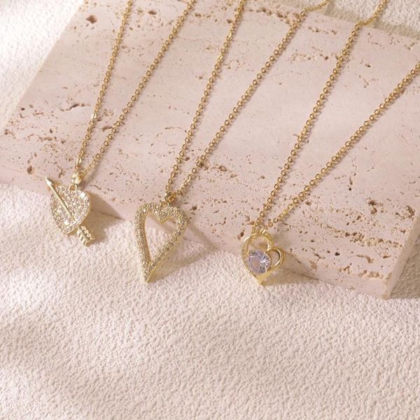 Collares colgantes Yoiumit minimalista color oro forma de corazón cristal circón collar para mujer cadena regalo de boda joyería