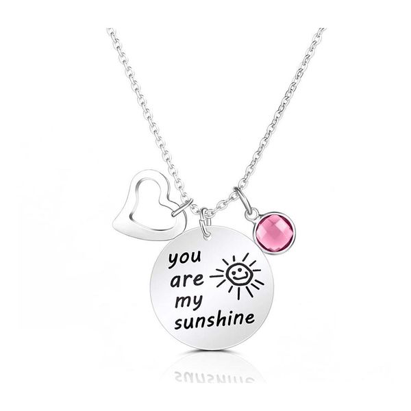 Collares pendientes You Are My Sunshine Collar para mujer Moda Acero inoxidable Ronda Birthstone Charm Joyería Amor Regalos Drop Deli Otfyq