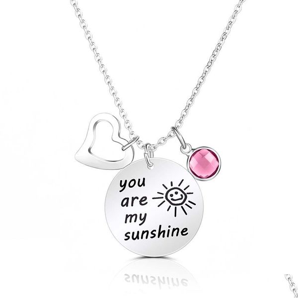 Pendentif Colliers You Are My Sunshine Collier Pour Femmes Mode En Acier Inoxydable Rond Pierre De Naissance Charme Bijoux Amour Cadeaux D Dhgarden Dhlfn