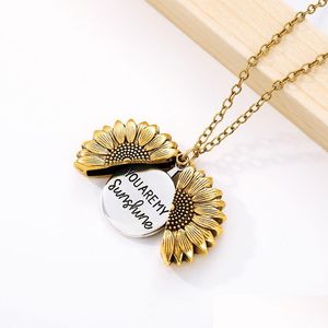 Pendentif Colliers You Are My Sunshine Tournesol pour femmes Rose Gold Sier Couleur Longue chaîne Sun Flower Femme Collier Bijoux Drop Deli Dhyxe