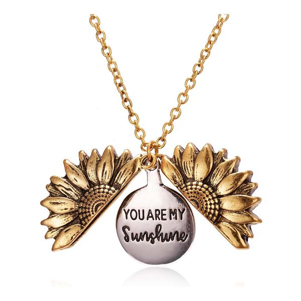 Collares pendientes You Are My Sunshine Sunflower para mujer Gold Open Locket Long Chain Fashion Inspirational Jewelry Gift Drop Delive Otwrb