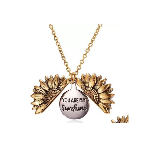 Collares colgantes Eres mi sol girasol para mujeres Oro abierto Locket Cadena larga Moda Joyería inspiradora Regalo al por mayor D Dhgzn