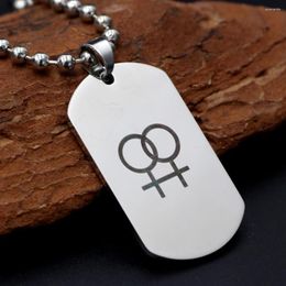 Hanger Kettingen Youe Scheen Dubbel Vrouwelijk Symbool Dog Tag Lesbische Gay Zilver Kleur Pewter LGBT Ketting