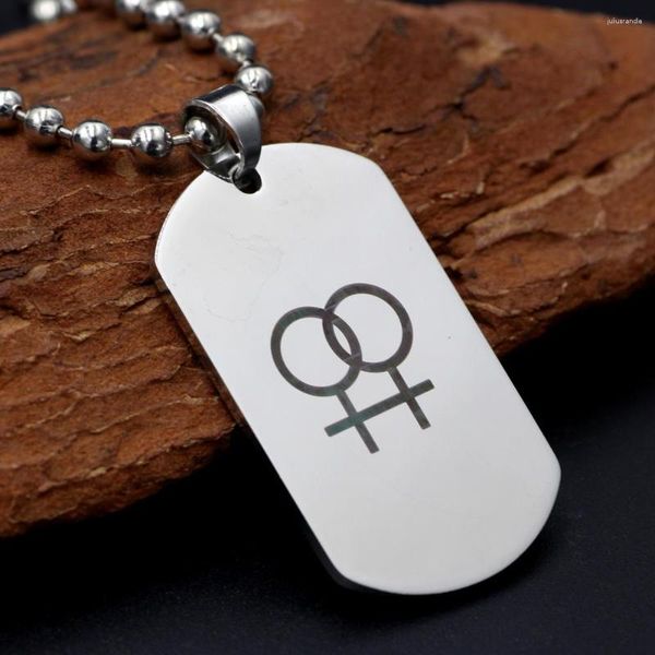 Pendentif Colliers Youe Shone Double Symbole Féminin Dog Tag Lesbiennes Gay Argent Couleur Étain LGBT Collier