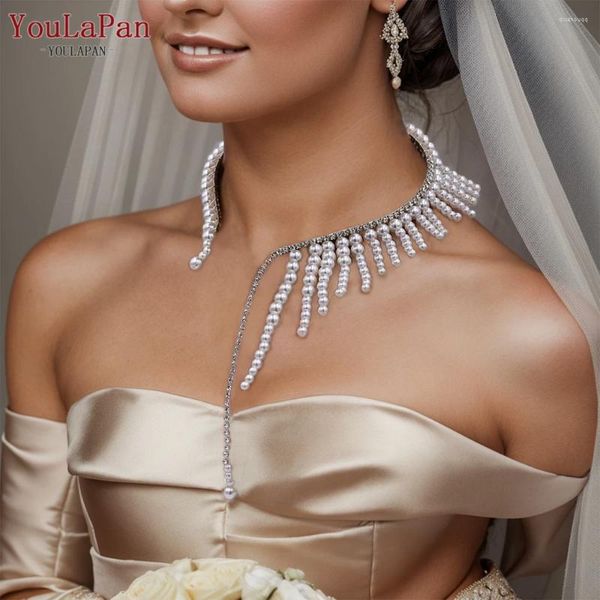 Pendentif Colliers YouLaPan Collier de perles de mariée Mode Crystal Collier Bijoux de mariage Femme Robe Strass Accessoires HN04