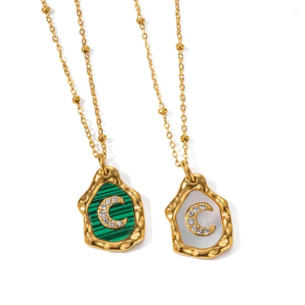 Pendentif Colliers Youthway 2023 Acier inoxydable Malachite Cubique Zircone Irrégulière Collier de Lune Bijoux Étanche Été Femmes