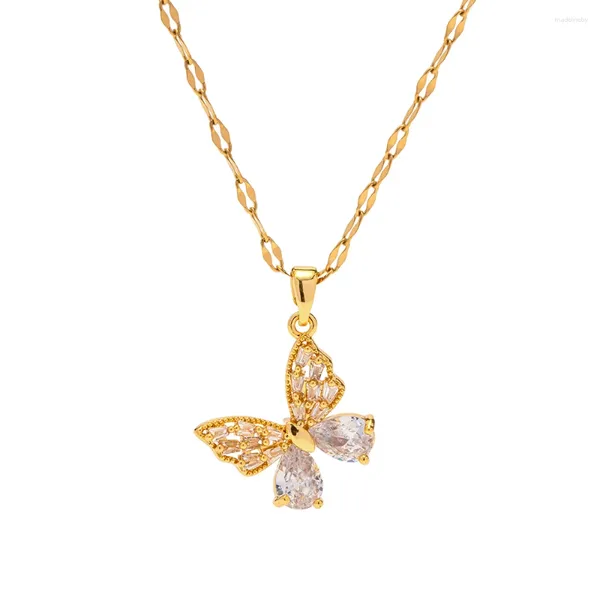 Pendentif Colliers Youthway Acier inoxydable 18K PVD Plaqué or Blanc Zircon Papillon Collier Bijoux imperméables Cadeau