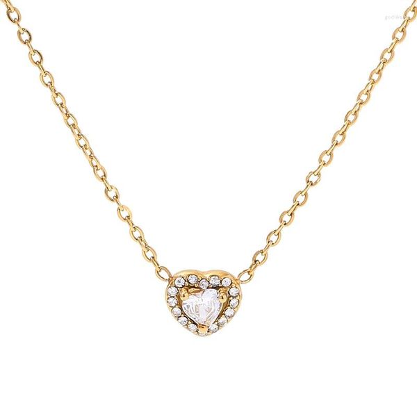 Collares colgantes Youthway, collar de corazón de circón blanco de acero inoxidable, chapado en oro PVD, resistente al agua, antioxidante, regalo de joyería para mujer 2023