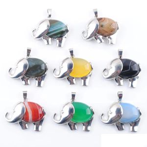 Pendentif Colliers Yowost Mignon Éléphant Animal Pendentifs Pierres Précieuses Naturelles Agates Jades Cadeau Chakra Bijoux Énergie Pour Les Femmes Bn368 Dro Dh4Vv