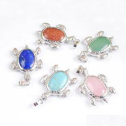 Colliers pendants Yowost Natural Stone Tortoise guérison Pink Crystal Amethysts Animal Turtle Charm For Women Men Party Gift Bn523 Dr Dhzqt