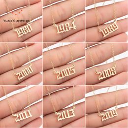 Pendentif colliers Yuan'S personnaliser numéro d'année pour les femmes personnalisé 1980 1989 2000 cadeau d'anniversaire de à 2021
