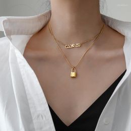 Hanger kettingen yun ruo 18 K gouden dubbele laag ketting ketting ketting mode sexy titanium roestvrijstalen sieraden vrouw hiphop accessoire