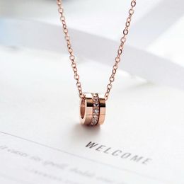 Pendentif Colliers Yun Ruo Arrivées Rose Gold Couleur Zircon Cercle Collier Mode Titanium Acier Femme Bijoux Prévenir Fade Allergique