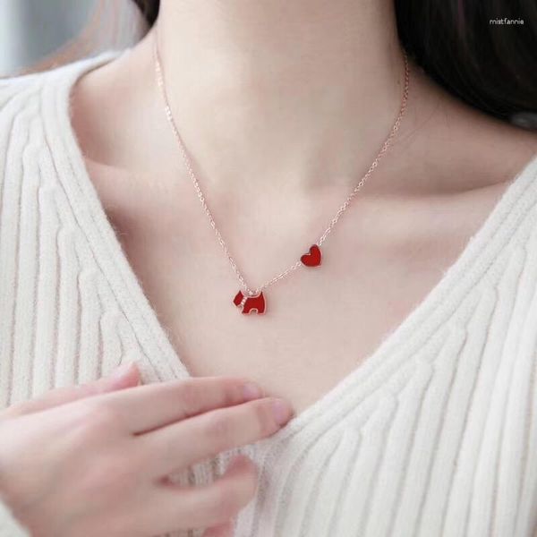 Pendentif Colliers Yun Ruo Mode Zircon Coeur Chien Collier Rose Or Couleur Titane Acier Bijoux Femme Anniversaire Cadeau Pas Changer