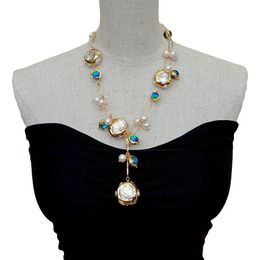 Collares colgantes YYGEM Azul Murano Vidrio de agua dulce Cultivado Blanco Keshi Perla Collar de cadena lleno de oro 21 "230921