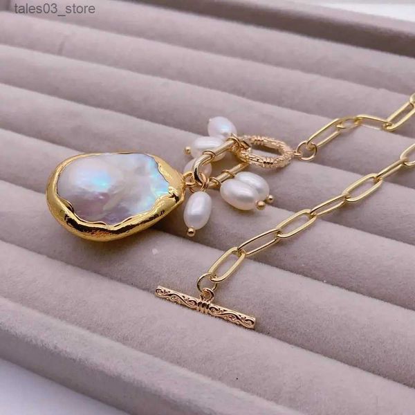 Pendentifs de collier YYGEM naturel blanc reborn Keshi perle pendentif plaqué or chaîne collier Simple cadeau naturel perle bijoux livraison directe Q231026