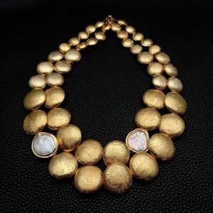 Colliers pendants Yying 2 rangées Gold Pared Perle Collier de perle blanc 18 240419