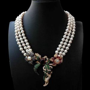 Pendentif Colliers YYING 3 brins de culture perle blanche cubique zircone pavé pendentif collier de déclaration 18 240330