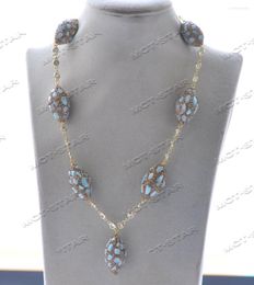 Collares colgantes Z12343 22 '' 30 mm Detritus de aguamarina azul