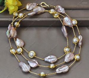 Collares colgantes Z13077 45 '' 25 mm Peacock-Lavender Drop Monin Collar de perlas chapadas en oro