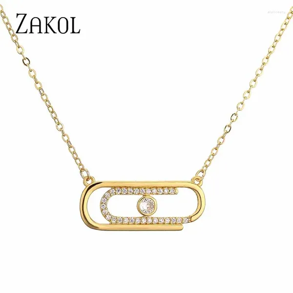 Pendentif Colliers Zakol Personnalité Mode Gold Couleur Paper Clip pour Femmes Filles Exquis O-Chaîne Collier Bijoux