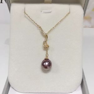 Collares colgantes ZHBORUIN 100% Real Natural Collar de perlas de agua dulce Joyería de perlas Y Cadena Ajustable Púrpura Redonda Perla Colgante Cadena para mujer 231010