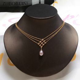 Pendentif Colliers ZHBORUIN 14K plaqué or multicouche chaîne de perles 100 collier de perles d'eau douce exquis clavicule bijoux femme 230831