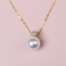 Pendant Necklaces ZHIXI pur 18K or collier pendentif Style princesse naturel Akoya mer perle 8-8.5mm Au750 bijoux Fine femmes fête cadeau 231010
