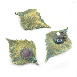 Hanger kettingen zinklegering met natuursteenparelshars hangers mode sieraden doe -het -zelf gemaakt maken ketting bladvorm charmes