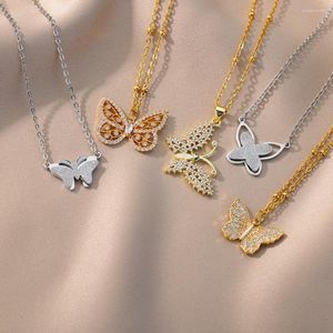 Colliers pendants Collier de papillon zircon pour femmes en acier inoxydable plaqué or 2023 Tendance Couple de mariage bijoux esthétique