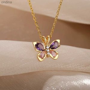 Pendentif colliers Zircon papillon pendentif colliers pour femmes en acier inoxydable cristal collier collier ras du cou esthétique bijoux cadeau emo YQ240124