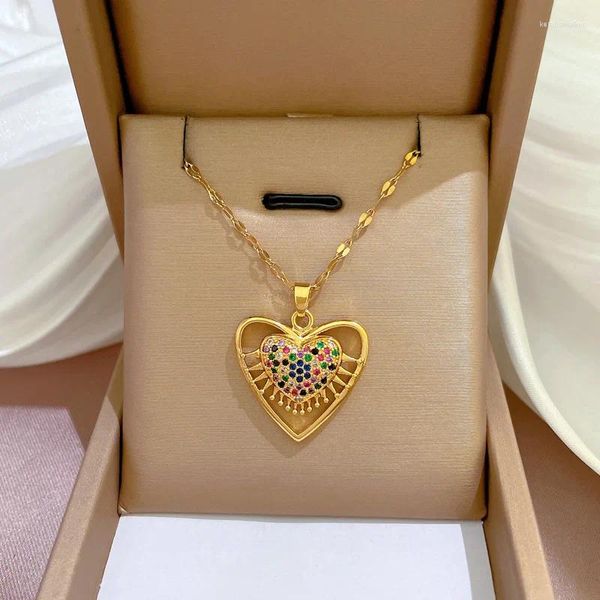 Collares colgantes Zircon Corazón Pestañas Ojos para mujeres Chapado en oro Collar de acero inoxidable Fiesta de Navidad Joyería de boda Regalo